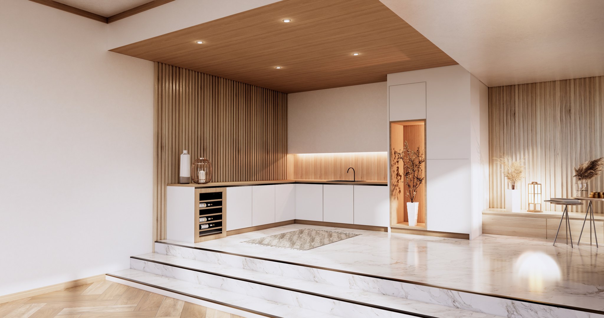 Kitchen Room Japanese Style.3D Rendering